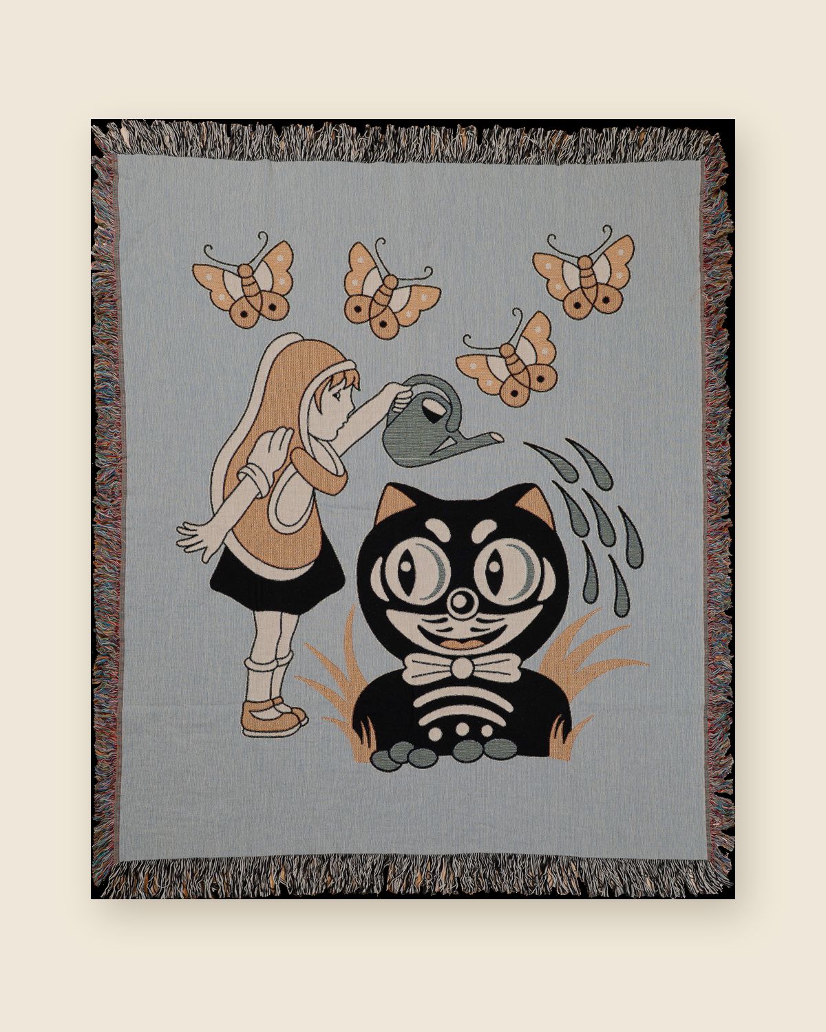 Shoekids and Cat with Butterflies woven blanket